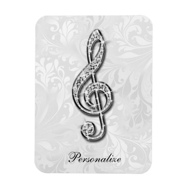 Personalised Diamond Music Note Floral Damask Magnet (Vertical)