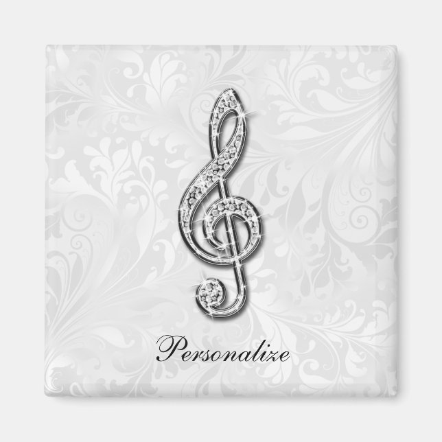 Personalised Diamond Music Note Floral Damask Magnet (Front)