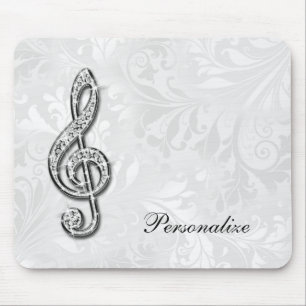 Personalised Diamond Music Note Floral Damask Mouse Pad