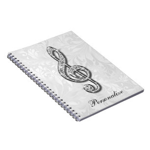 Personalised Diamond Music Note Floral Damask Spiral Notebook