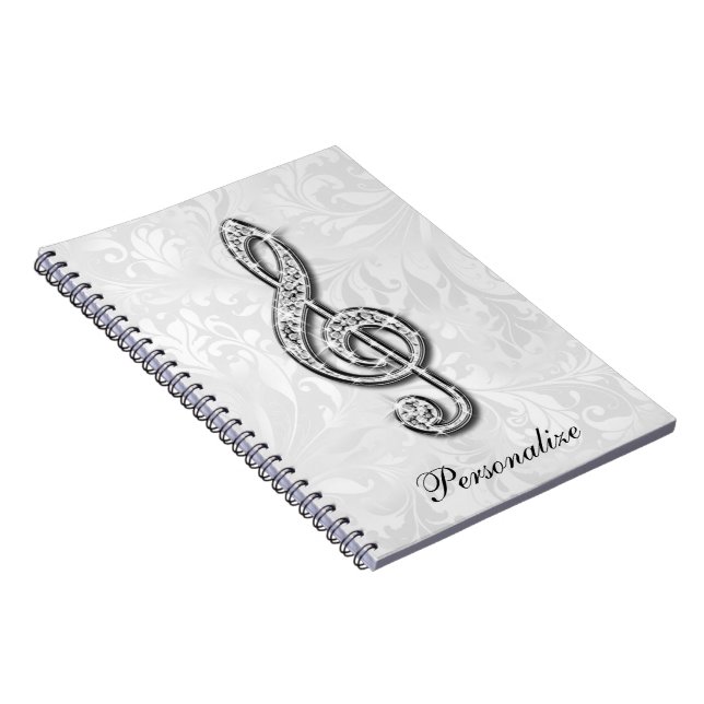 Personalised Diamond Music Note Floral Damask Spiral Notebook (Right Side)