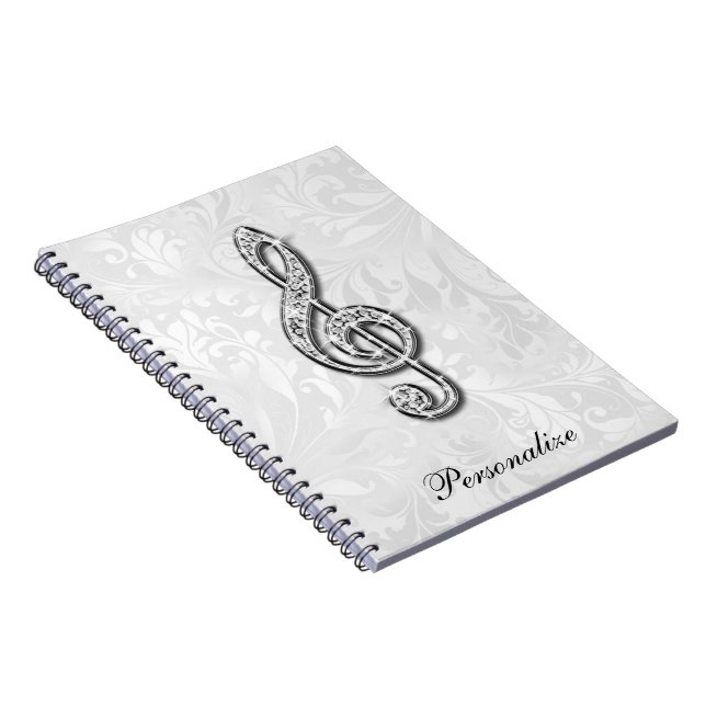 Personalised Diamond Music Note Floral Damask Spiral Notebook (Right Side)