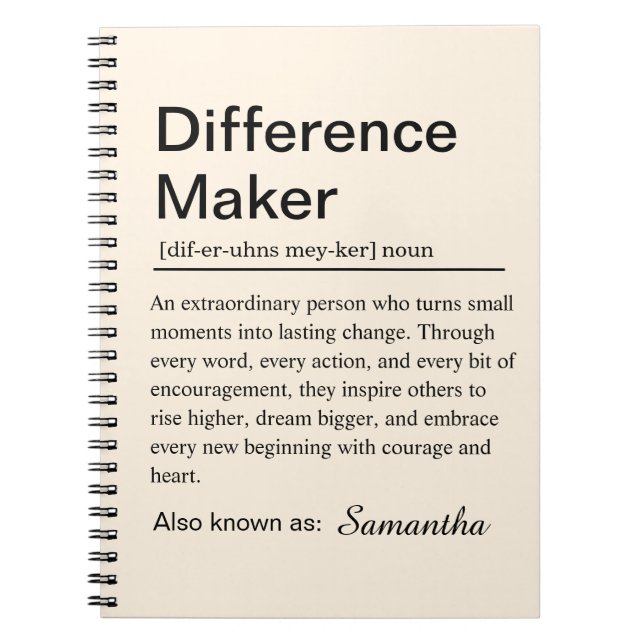 Personalised Difference Maker Definition Notebook (Front)