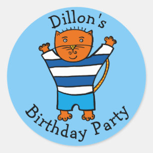 Personalised Dillon the Cat Birthday Party Classic Round Sticker