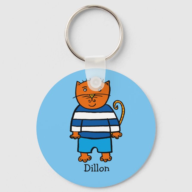 Personalised Dillon the Cat Key Ring (Front)