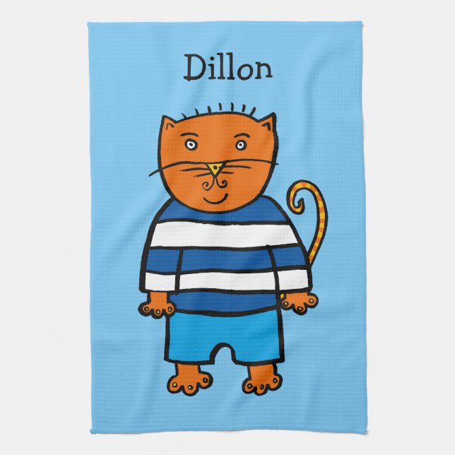 Personalised Dillon the Cat Tea Towel (Vertical)
