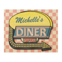 Personalised Diner Sign Retro 50s Pink Chequered