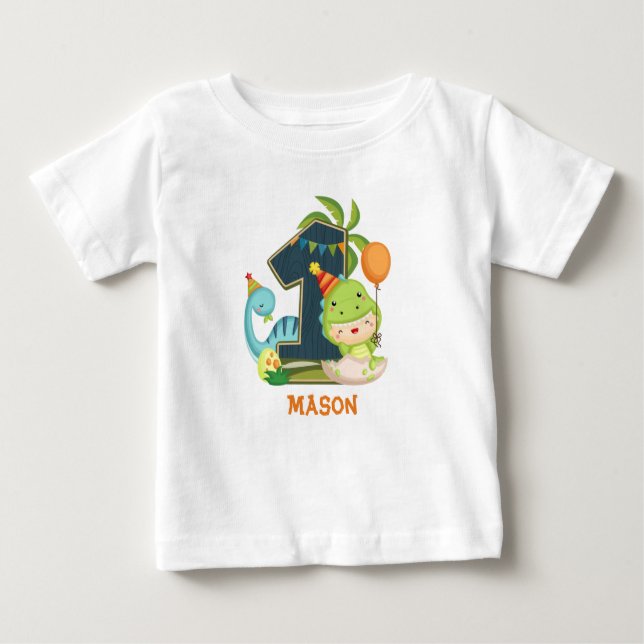 Personalised Dino 1st Birthday Tshirt (Front)