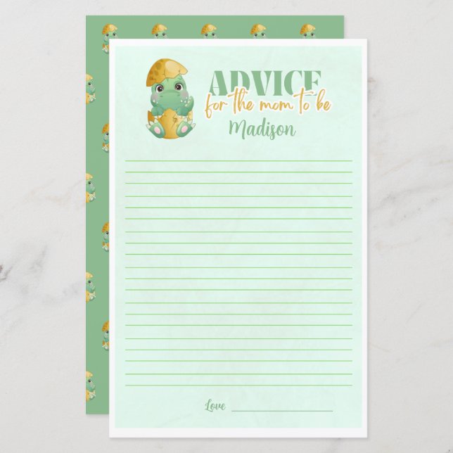 Personalised Dino Advice for Mum Baby Shower Game (Front/Back)