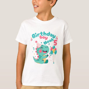 Personalised Dino B-day Boy T-Shirt   Name & Age