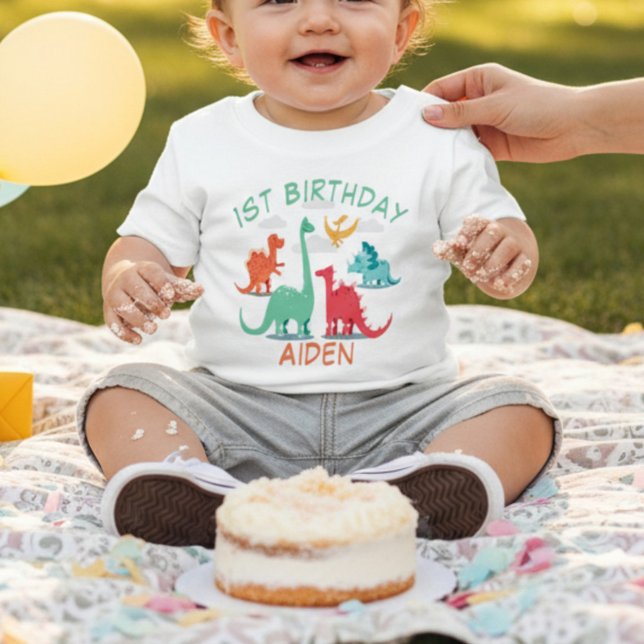 Personalised Dino Birthday Party  Baby T-Shirt (Creator Uploaded)