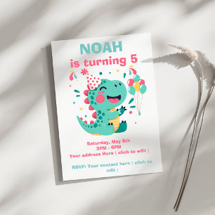 Personalised Dino Birthday Party Invitation Boys