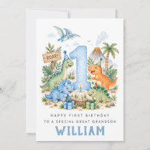 Personalised Dinosaur 1st Birthday Card for Boy