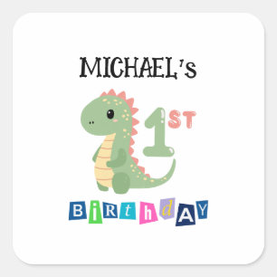Personalised Dinosaur 1st Birthday Square Sticker
