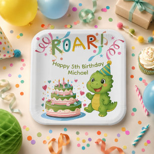 Personalised Dinosaur 5th Birthday Paper Plate