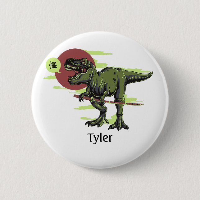 Personalised Dinosaur 6 Cm Round Badge (Front)
