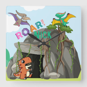 Personalised Dinosaur and Friends Square Wall Clock