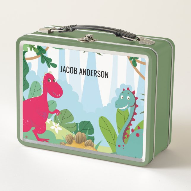 Personalised Dinosaur Back to School Name Metal Lunch Box (Front)
