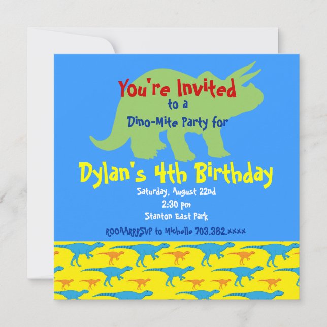 Personalised Dinosaur Birthday Party Invitations (Front)