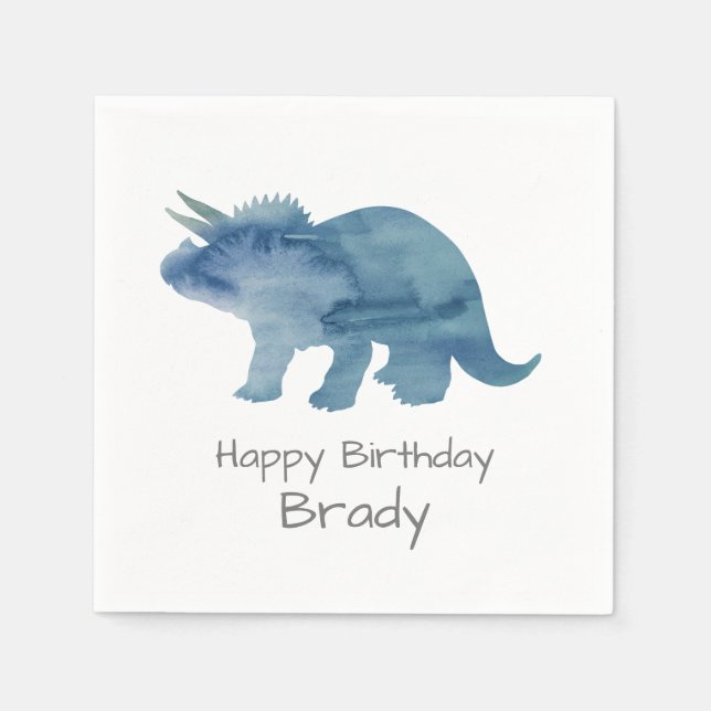 Personalised Dinosaur Blue Birthday Napkin (Front)