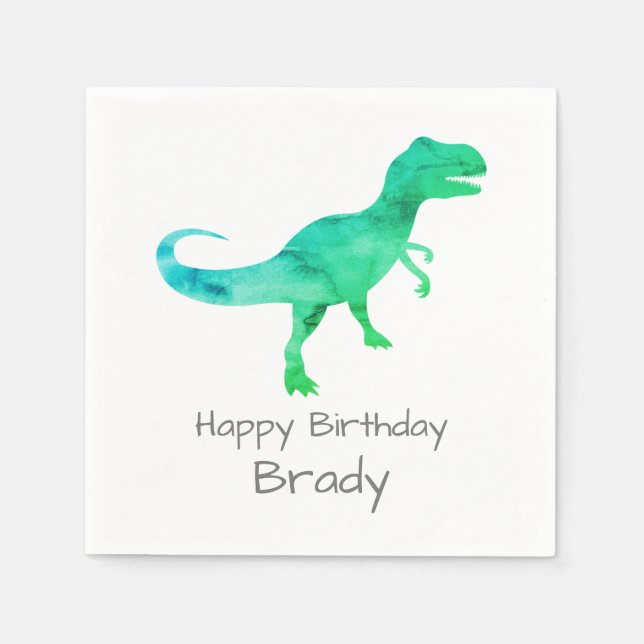 Personalised Dinosaur Blue Birthday Napkin (Front)