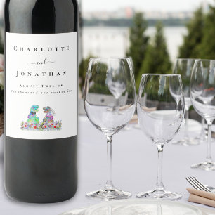 Personalised Dinosaur Bride & Groom Wedding Wine Label