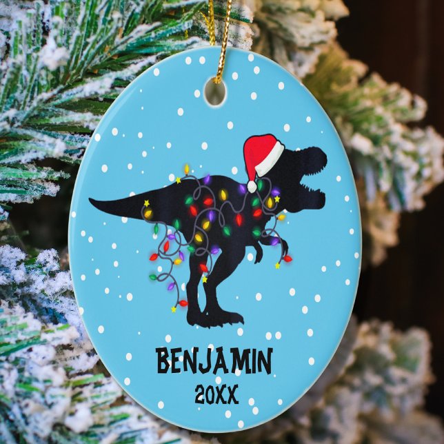 Personalised Dinosaur Christmas Boys Christmas Ceramic Tree Decoration (Creator Uploaded)