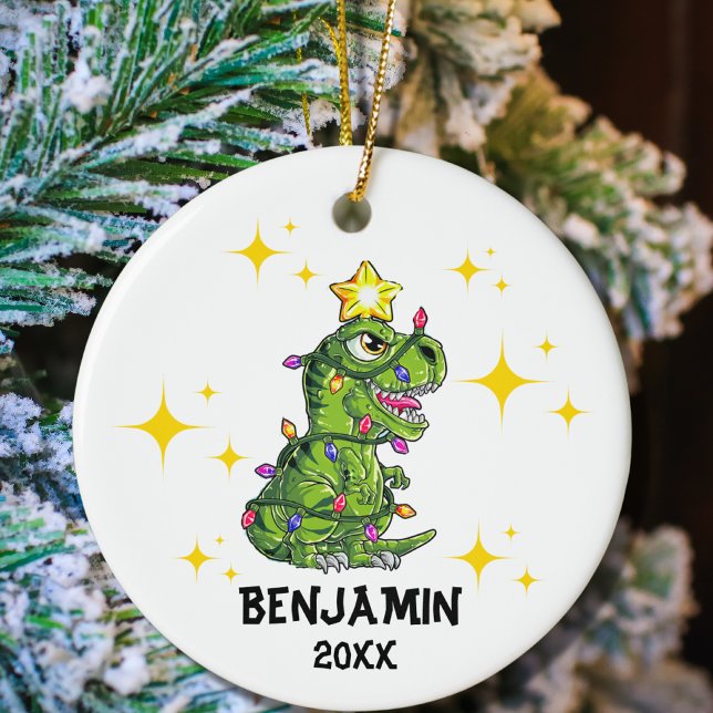 Personalised Dinosaur Christmas Boys Christmas Ceramic Tree Decoration (Creator Uploaded)