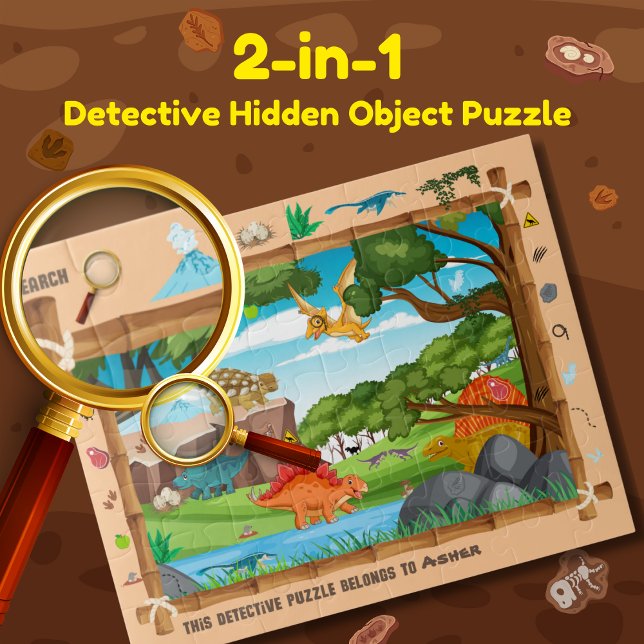 Personalised Dinosaur Detective Object Hunt Kids Jigsaw Puzzle (Creator Uploaded)