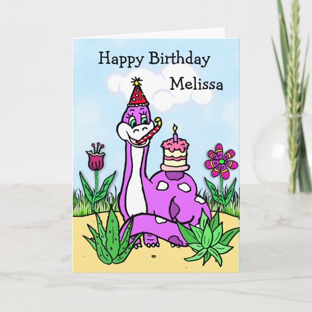 Personalised Dinosaur Girl's Birthday Card (Front)