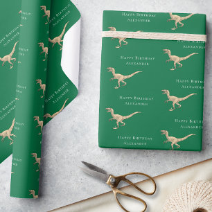 Personalised Dinosaur Happy Birthday Green Wrapping Paper