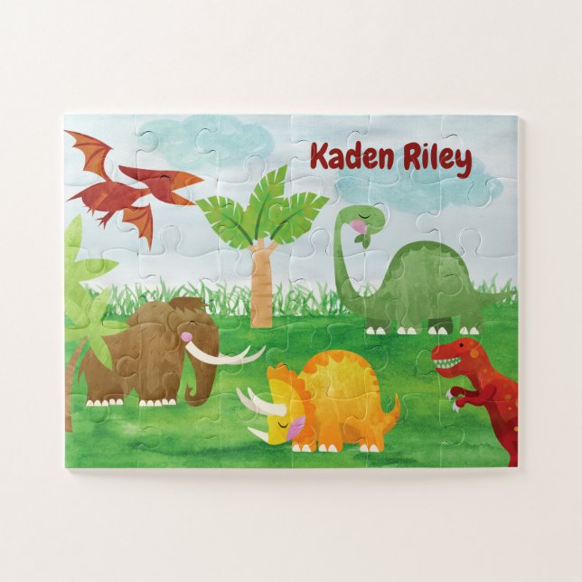 Personalised Dinosaur Jurassic T Rex Brontosaurus Jigsaw Puzzle (Horizontal)