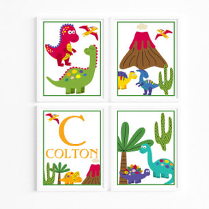Personalised Dinosaur Kids' Art Print Set