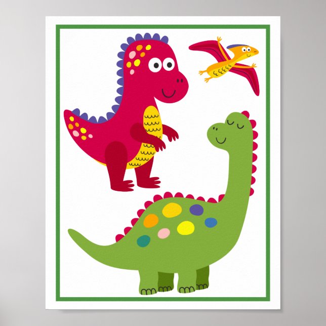 Personalised Dinosaur Kids' Art Print Set (Front)