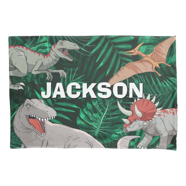  Personalised Dinosaur Kids Dino Jurassic Trex Boy Pillowcase (Front)