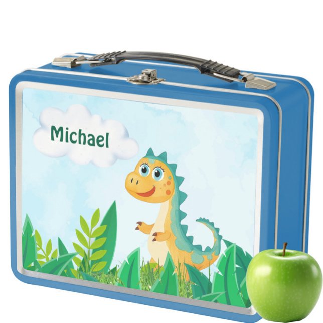 Personalised Dinosaur Kids Metal Lunch Box  (Personalized Dinosaur Kids Metal Lunch Box – Custom Name Jungle Watercolor Dino Lunch Tin for Boys

)