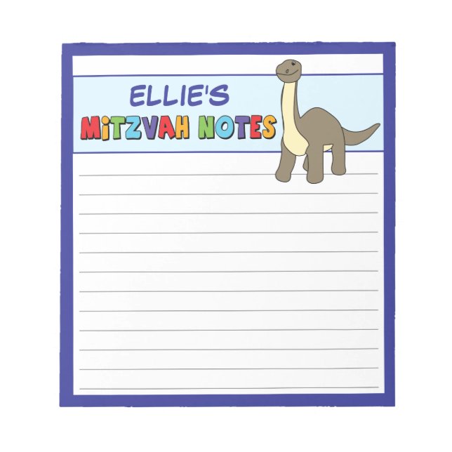 Personalised Dinosaur Mitzvah Blue Notepad (Front)