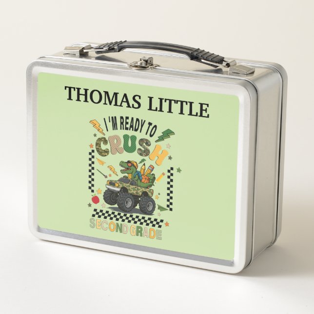 Personalised Dinosaur Monster Truck Metal Lunch Box (Front)