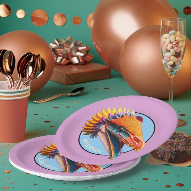 Personalised Dinosaur Party 9" Round Paper Plates (Multi)