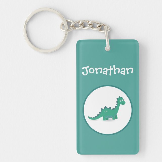 Personalised dinosaur rectangular name keychain (Front)