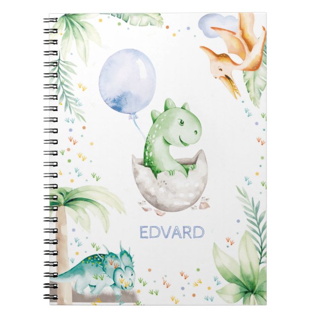 Personalised  Dinosaur Spiral Photo Notebook (Front)