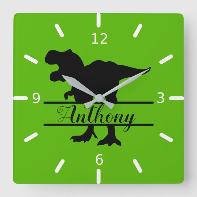 Personalised Dinosaur Square Wall Clock (Front)