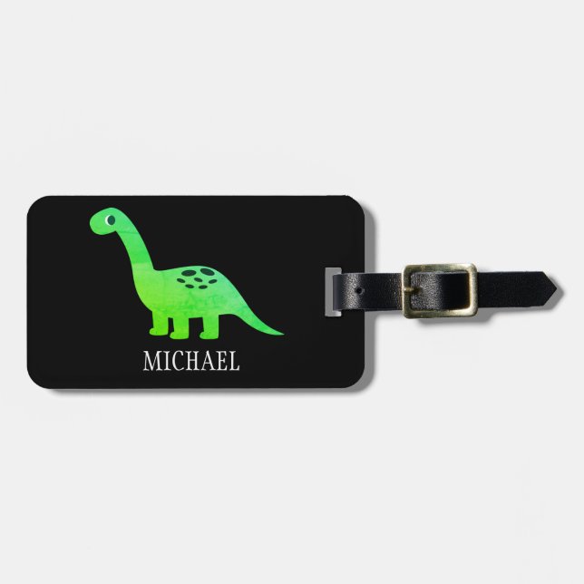 Personalised dinosaur travel  luggage tag (Front Horizontal)