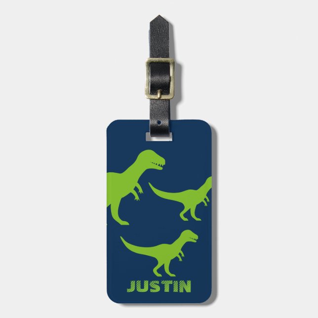 Personalised dinosaur travel luggage tag for kids (Front Vertical)