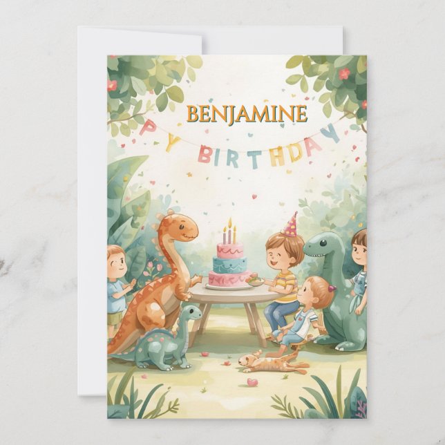 personalised dinosaure birthday card for kids  (Front)
