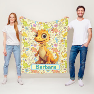 Personalised Dinosaurs And Flowers Fleece Blanket