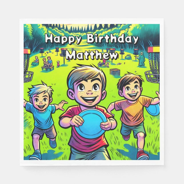 Personalised Disc Golf Boy's Birthday   Napkin (Front)