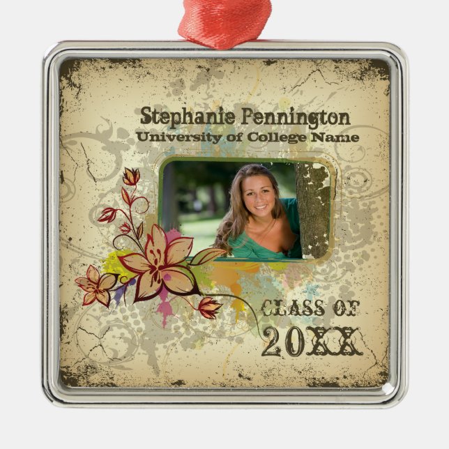 Personalised distressed photo graduation ornament (Front)