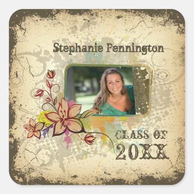 Personalised distressed photo graduation stickers (Front)