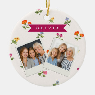 Personalised Ditsy Floral Cottagecore Wildflower Ceramic Tree Decoration